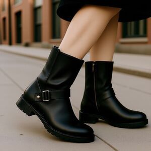 Eileen Fisher Black Nell Moto Boot Italian Leather Women’s  Size 11, New in Box